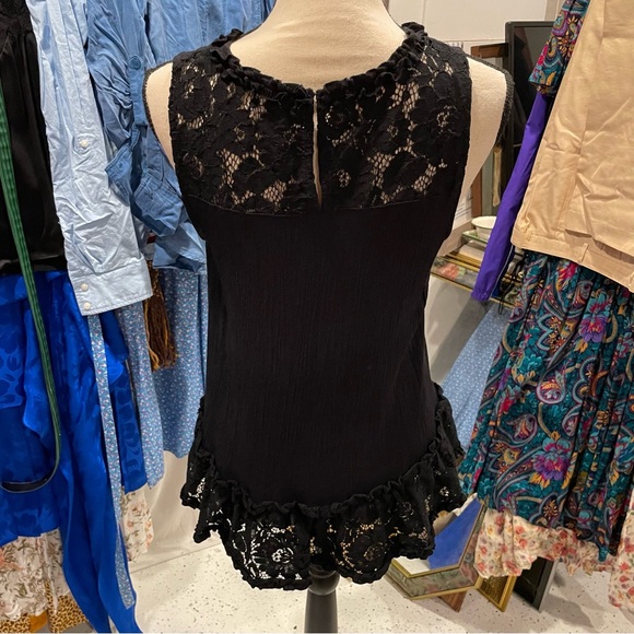 Y2K style lace crinkle witchy whimsigoth top boho ribbed  fairy - Picture 8 of 11